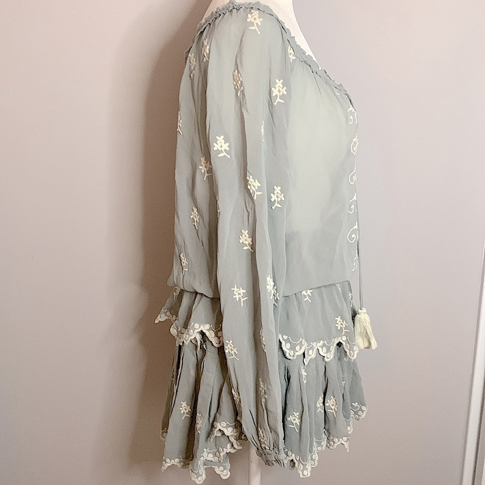 LoveShackFancy popover silk mini dress gray white small - Picture 7 of 9